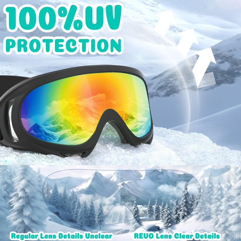 COOLOO 3 Pack Kids Ski Goggles, Anti-fog Snowboard Goggles with UV400 Protection, Snow Goggles for Boys Girls Youth Men Women - Image 4